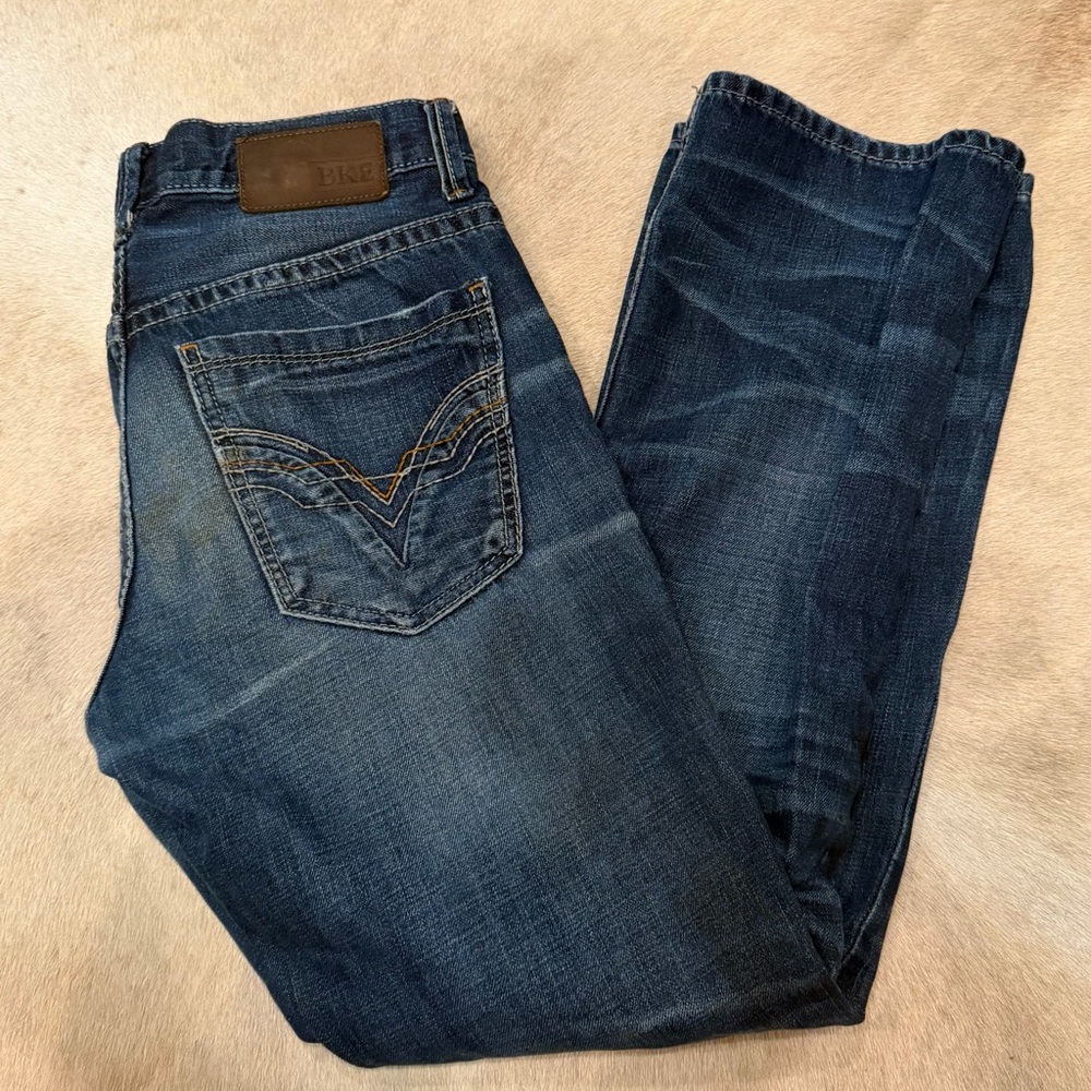 BKE Men's Dark Blue Straight Jeans